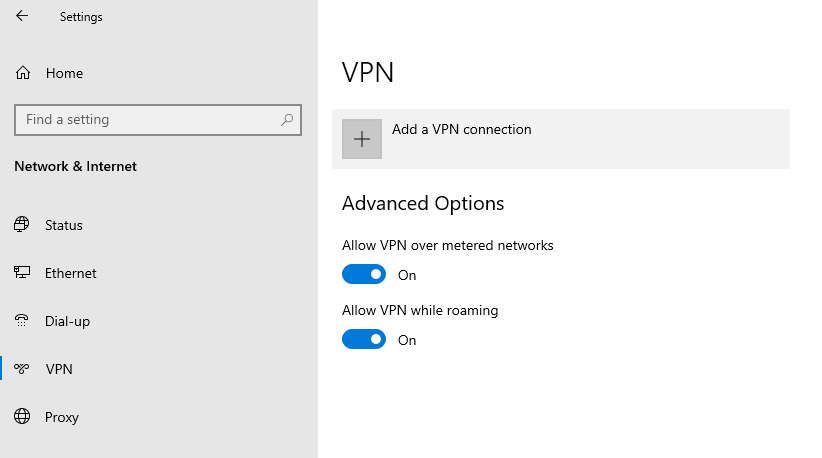 Windows create new VPN profile